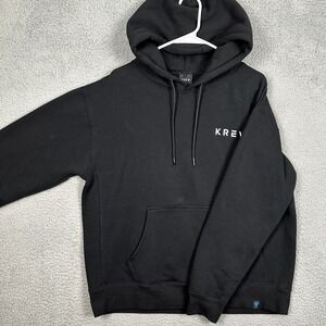 Krew Men Large Sweatshirt Hoodie Black Graphic Drawstring Pocket Pullover EUC